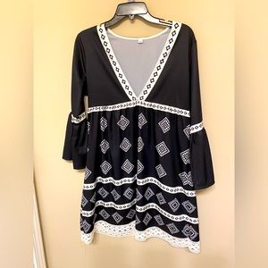 Fun, flowing black and white dress.